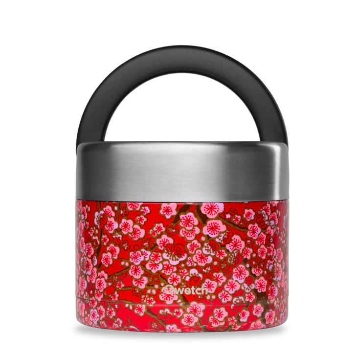 Qwetch Boîte repas isotherme inox avec poignée flowers rouge 850ml